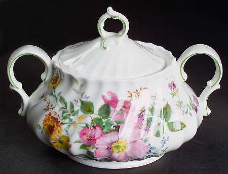 Arcadia (New, Smooth, Brown Green Backstamp) Sugar Bowl & Lid