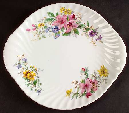Arcadia (New, Smooth, Brown Green Backstamp) Handled Cake Plate