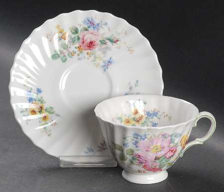 Arcadia (Older, Green Backstamp) Footed Cup & Saucer Set