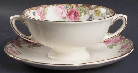 English Rose Footed Cream Soup Bowl & Saucer Set