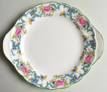 Floradora Green Handled Cake Plate