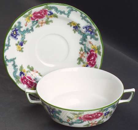 Floradora Green Flat Cream Soup Bowl & Saucer Set