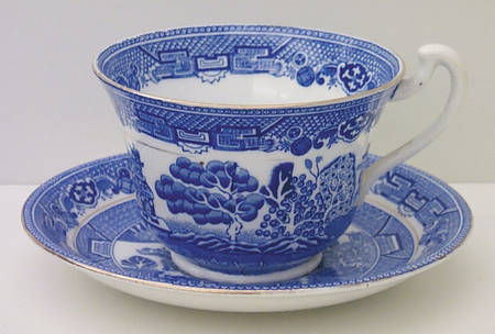 Blue Willow Flat Cup & Saucer Set