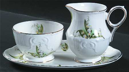 Lily of The Valley Mini Creamer & Open Sugar with Tray