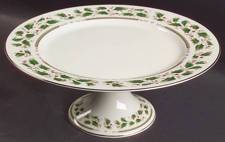 Holly Holiday 10" Diameter Pedestal Cake Stand