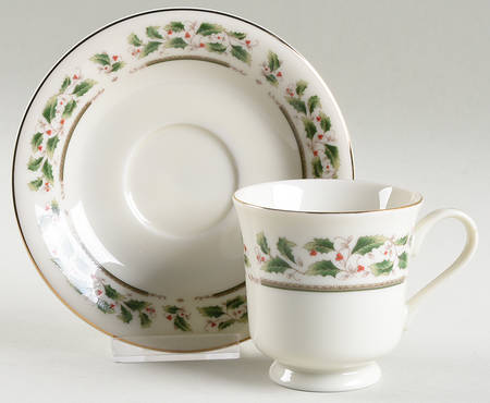 Holly Holiday Footed Cup & Saucer Set