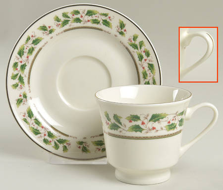 Holly Holiday Footed Cup & Saucer Set