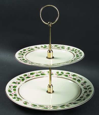 Holly Holiday 2 Tiered Serving Tray (Dinner & Salad Plate)