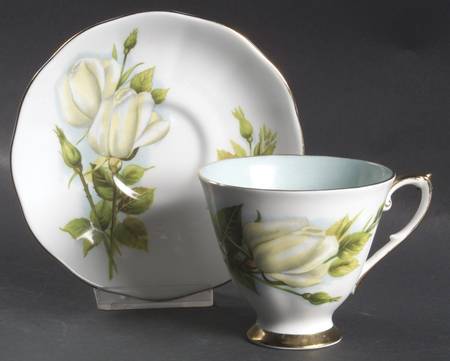 Wheatcroft Roses (England) Footed Cup & Saucer Set by Roslyn (England)