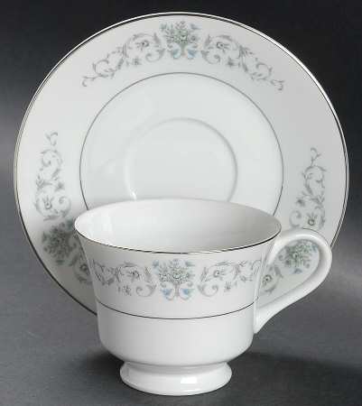 Bordeaux Blue and Gray Footed Cup & Saucer Set