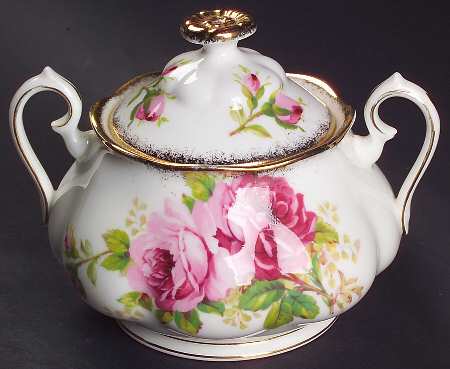 American Beauty (White Background) Sugar Bowl & Lid