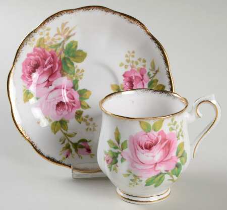American Beauty (White Background) Footed Demitasse Cup & Saucer Set