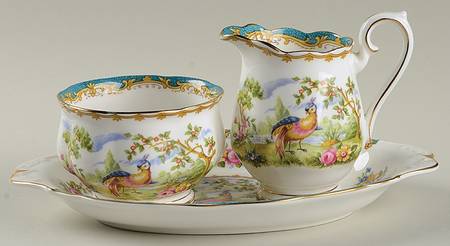 Chelsea Bird Blue Mini Creamer&Open Sugar&Tray (CRMM2+SUOM2+CSTMT1)