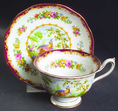 Chelsea Bird Maroon Footed Cup & Saucer Set