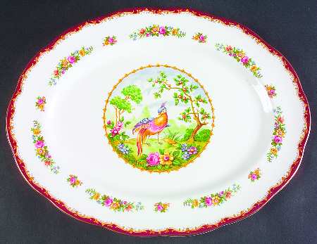 Chelsea Bird Maroon 15" Oval Serving Platter