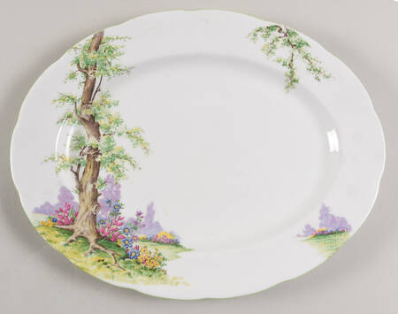Greenwood Tree (Green Trim) 12" Oval Serving Platter