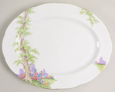 Greenwood Tree (Gold Trim) 13" Oval Serving Platter