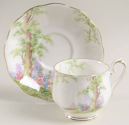 Greenwood Tree (Gold Trim) Footed Cup & Saucer Set