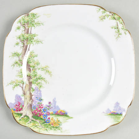 Greenwood Tree (Gold Trim) Square Salad Plate