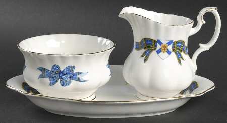 Nova Scotia Tartan Mini Creamer & Open Sugar with Tray by Royal Albert