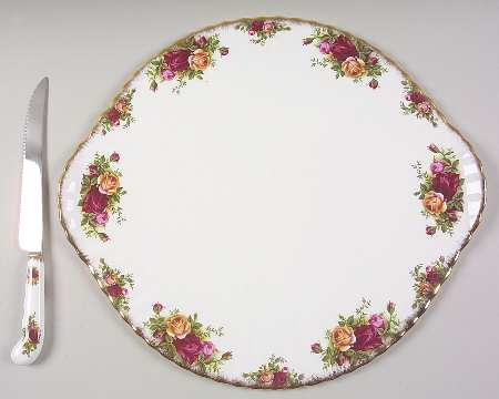 Old Country Roses Handled Cake Plate & Cake Knife (Boxed)