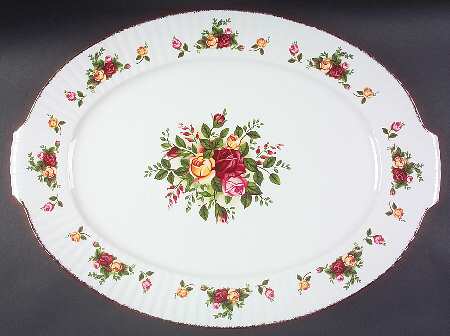 Old Country Roses 21" Oval Fluted Handled Serving Platter
