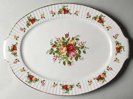 Old Country Roses 19" Oval Fluted Handled Serving Platter
