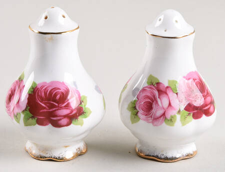 Old English Rose (Brushed Gold Trim) Salt & Pepper Set