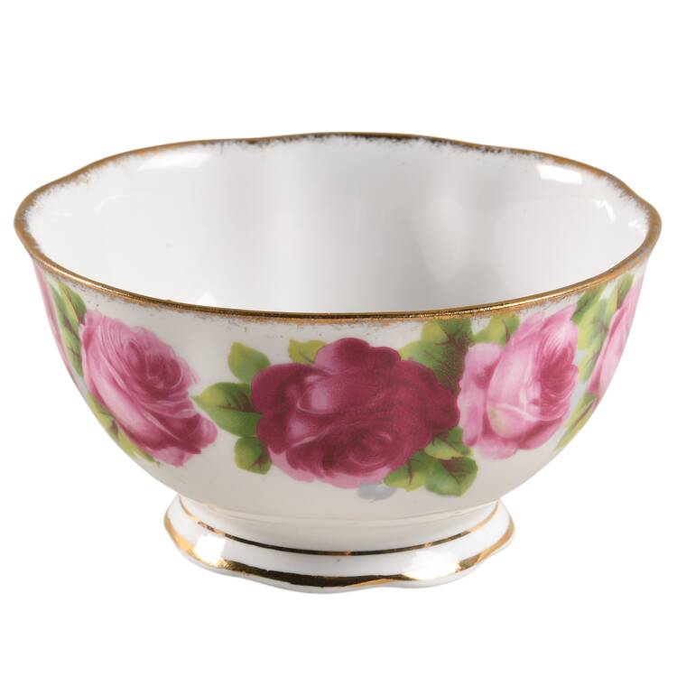 Old English Rose (Brushed Gold Trim) Open Sugar Bowl