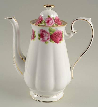 Old English Rose (Brushed Gold Trim) Coffee Pot & Lid