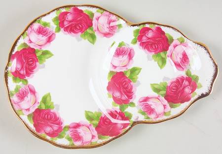 Old English Rose (Brushed Gold Trim) Plate for Dessert Plate & Cup Set