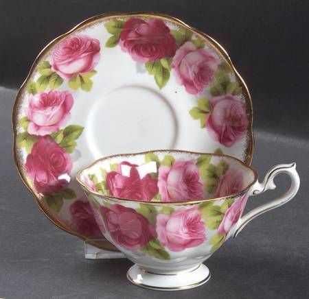 Old English Rose (Brushed Gold Trim) Footed Cup & Saucer Set