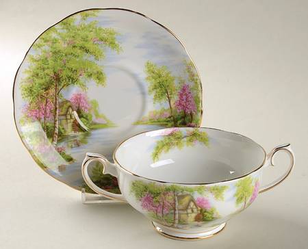 The Old Mill Footed Cream Soup Bowl & Saucer Set