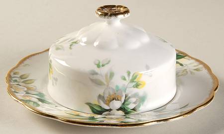 Orange Blossom (Gold Trim) Round Covered Butter (Uses Bread & Butter Plate)