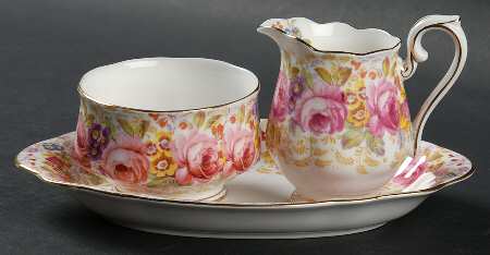 Serena (Thin Gold Trim) Mini Creamer & Open Sugar with Tray