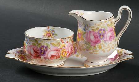 Serena (Thin Gold Trim) Mini Creamer & Open Sugar with Tray