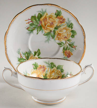 Tea Rose Yellow Footed Cream Soup Bowl & Saucer Set