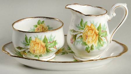 Tea Rose Yellow Mini Creamer & Open Sugar with Tray