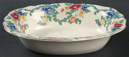 Floradora (Gold Trim, Scalloped) 8" Oval Vegetable Bowl