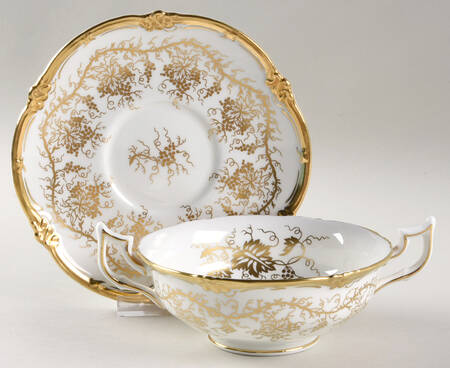 King's Plate White Footed Cream Soup Bowl & Saucer Set