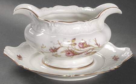Rose Brier (White) Gravy Boat with Attached Underplate
