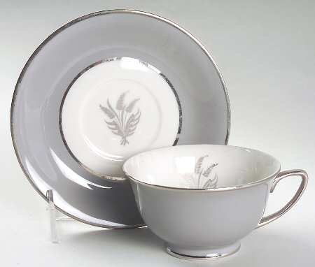 Countess Silver Wheat Gray Footed Cup & Saucer Set