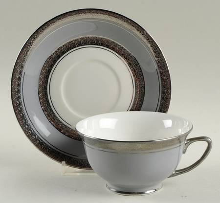 Sophistication Gray (Platinum Trim) Footed Cup & Saucer Set by Royal Jackson