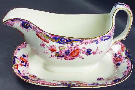 Arcadia Red and Blue (Smooth) Gravy Boat with Attached Underplate