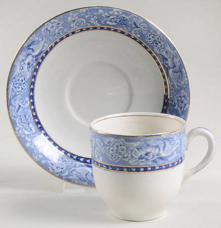 Davenport Blue (Gold Trim) Footed Demitasse Cup & Saucer Set