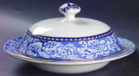 Davenport Blue (Gold Trim) Round Covered Butter