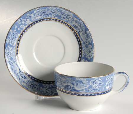 Davenport Blue (Gold Trim) Flat Cup & Saucer Set