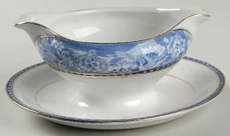 Davenport Blue (Gold Trim) Gravy Boat with Attached Underplate