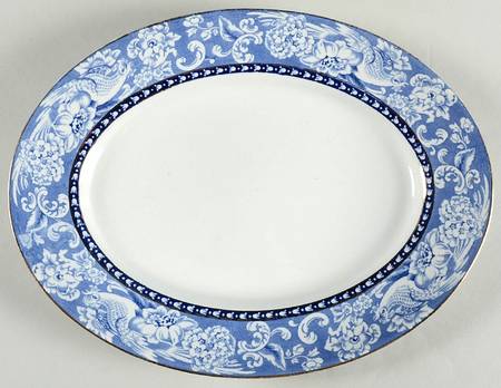 Davenport Blue (Gold Trim) 12" Oval Serving Platter