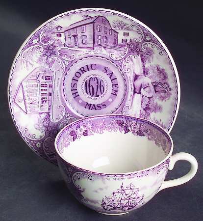 Historic Salem Plum (Rope Band) Flat Cup & Saucer Set